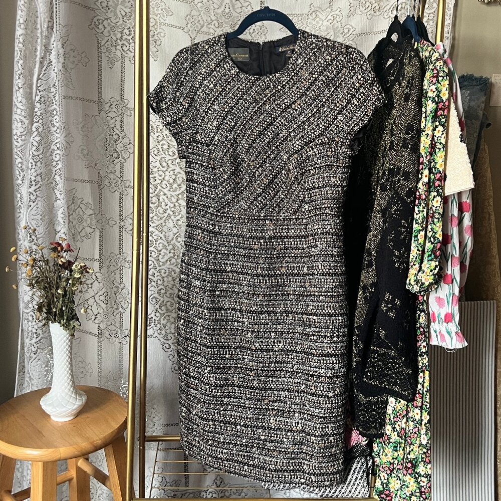 Brooks Brothers Lanificio Campore Black/Gold Tweed Dress- Size 8P